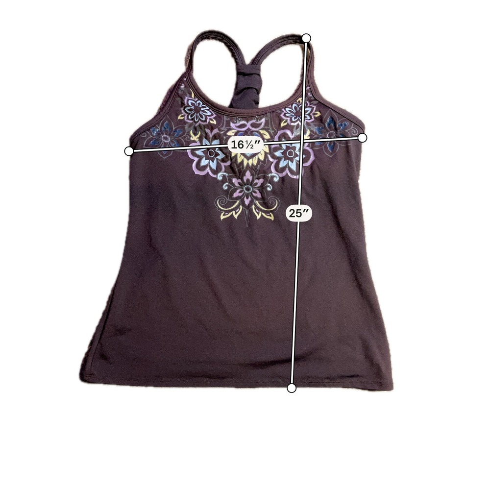 Athleta Brown Floral Tankini Swim Top Racerback Knot Detail Shelf Bra Small - Picture 3 of 4